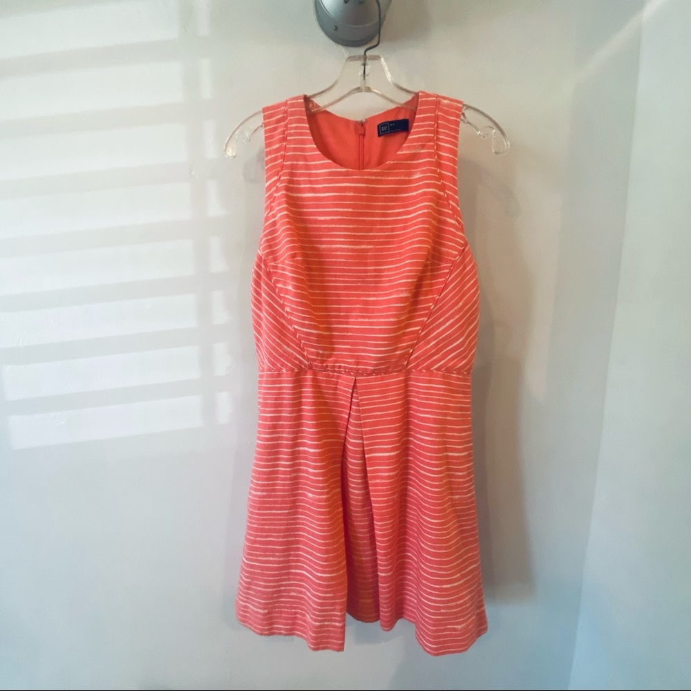 Gap Sz 8p Pink/White Linen Sleeveless Sheath Dress w Pockets